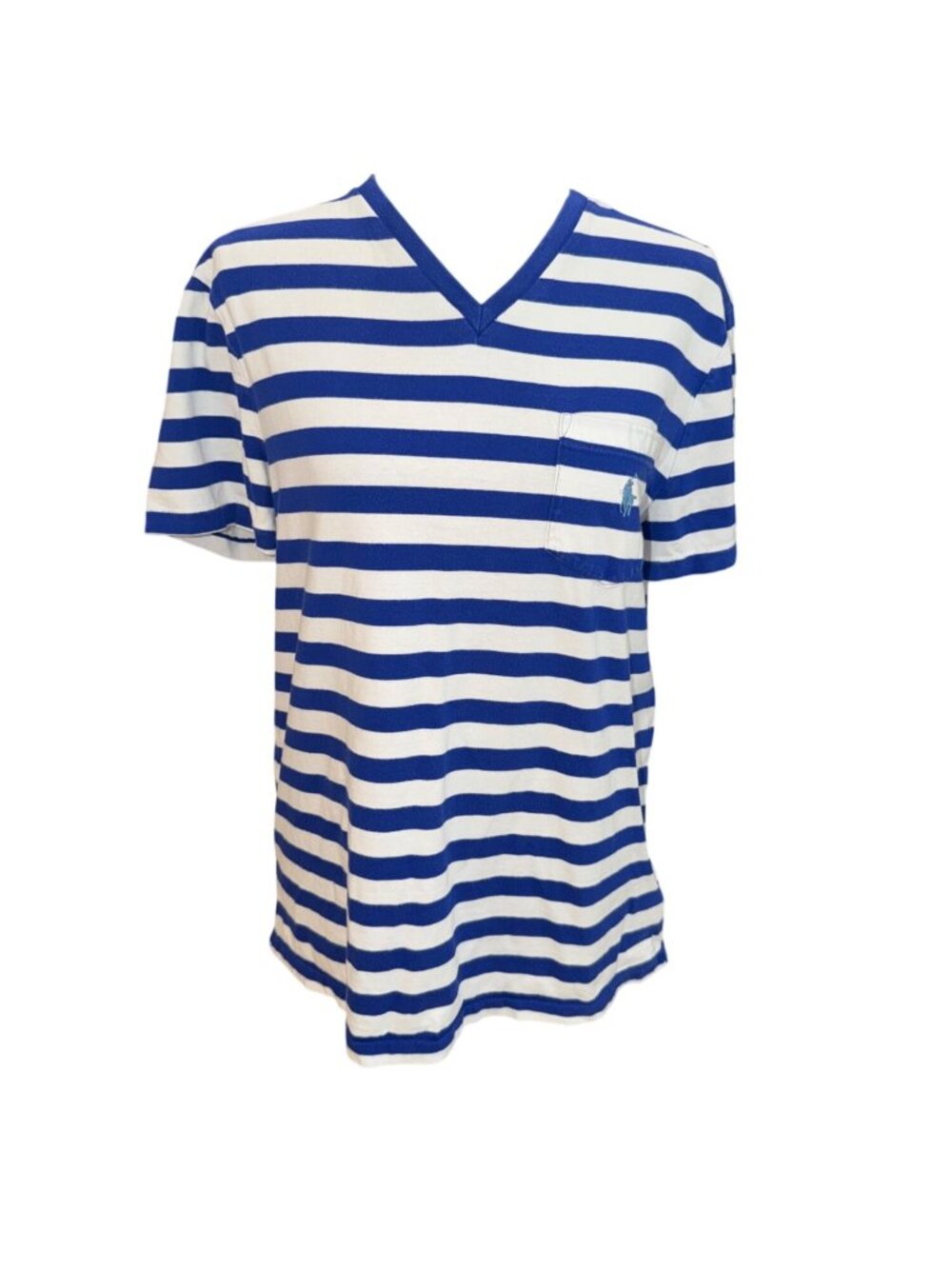 Polo Ralph Lauren Womens M V-Neck Navy White Striped T-Shirt Custom Slim Fit